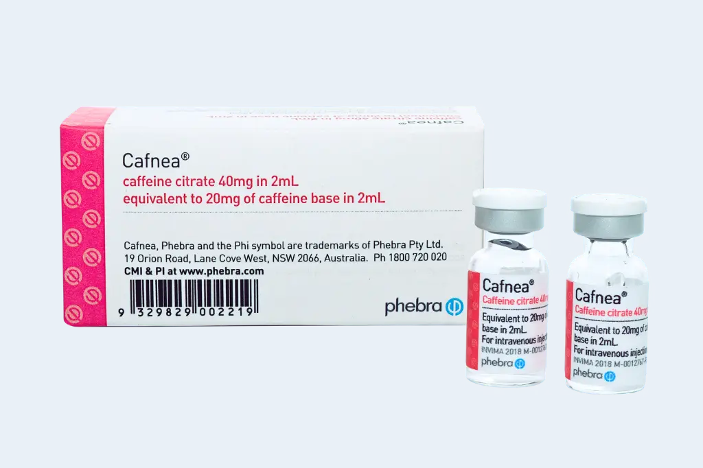 Cafnea® 40 mg, solución inyectable Citrato de cafeína – Caja por 10 viales. Advance Scientific Group.